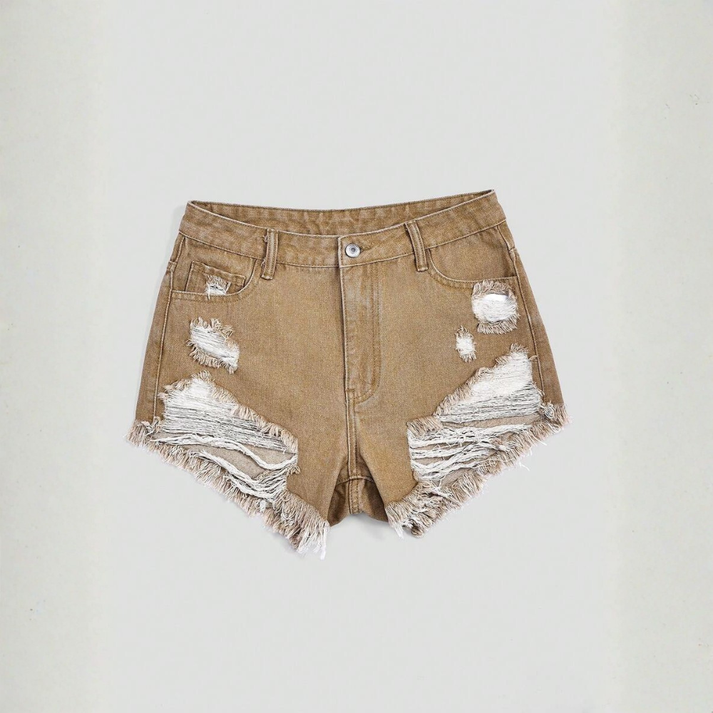 Fringe And Hem Everyday Denim Shorts Y2k Ripped For Women