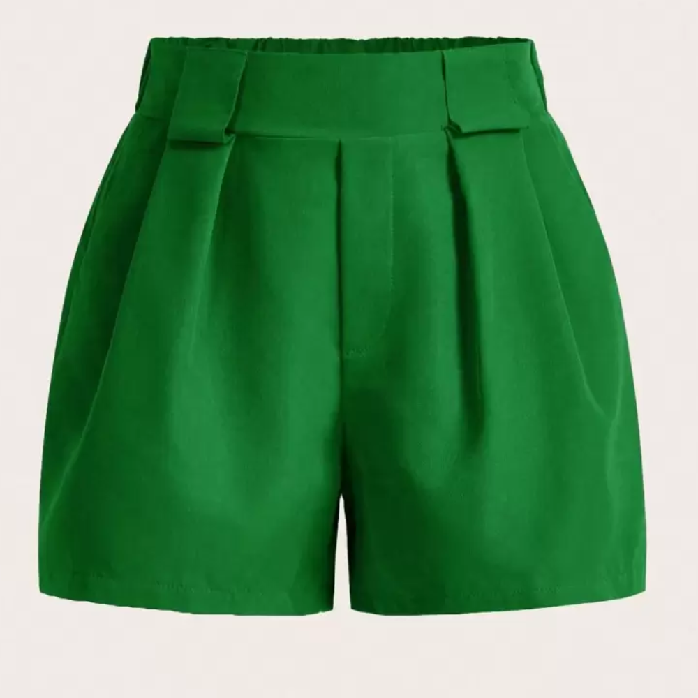 Solid Color Pleated Casual Pocket Shorts For Women