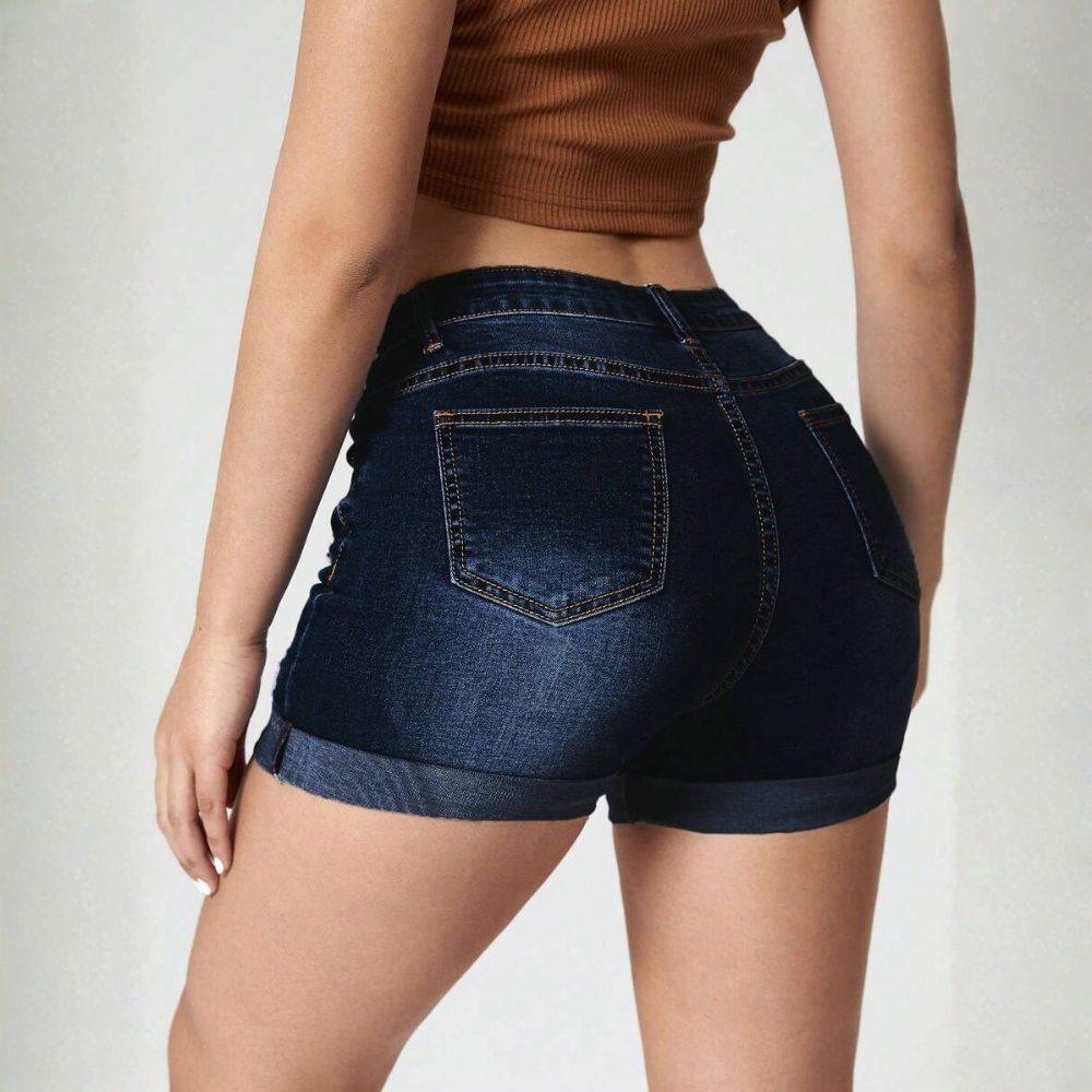 High Waist Frayed Edge Denim Shorts For Womens
