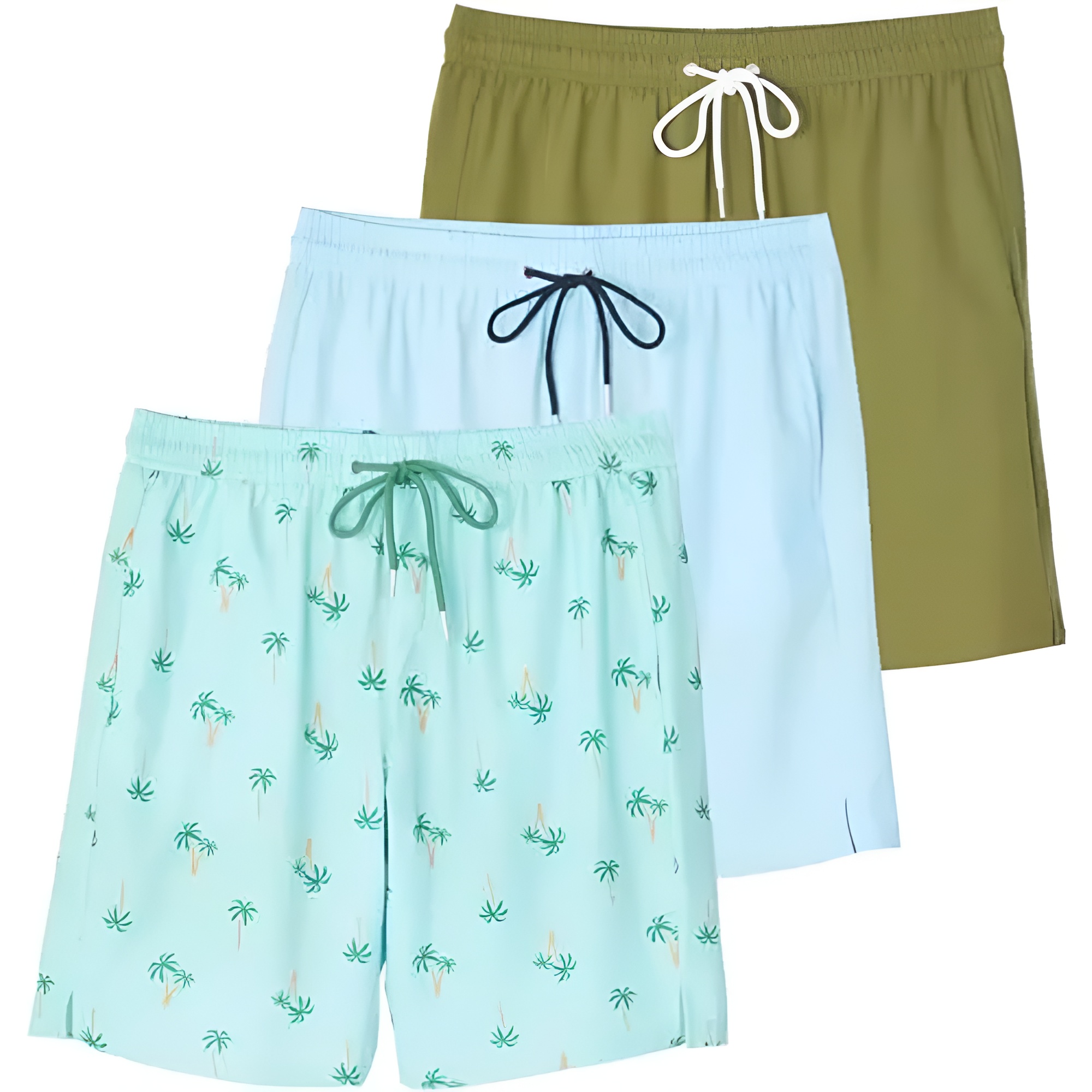 3 Pack: Men's 9" Inch 2 in 1 Board Shorts with Compression Liner - Bathing Suit with Back Flap Pocket