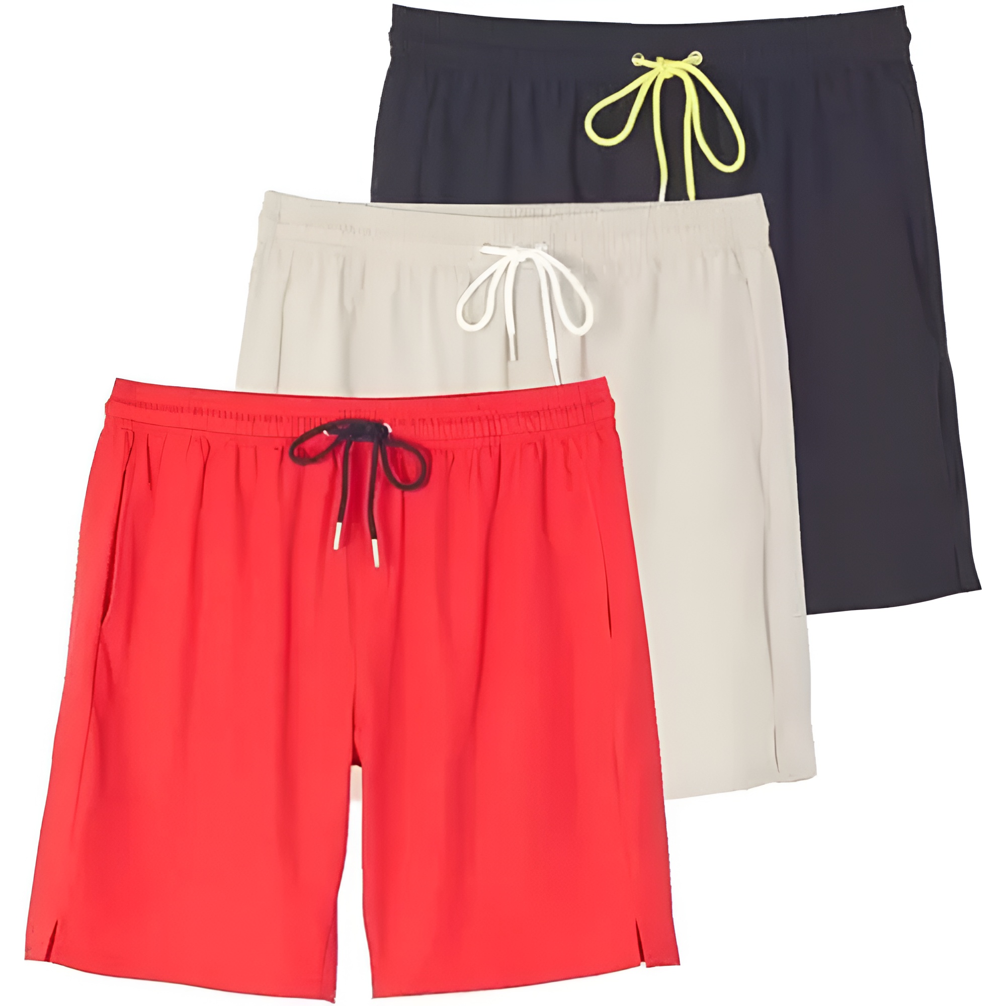 3 Pack: Men's 9" Inch 2 in 1 Board Shorts with Compression Liner - Bathing Suit with Back Flap Pocket