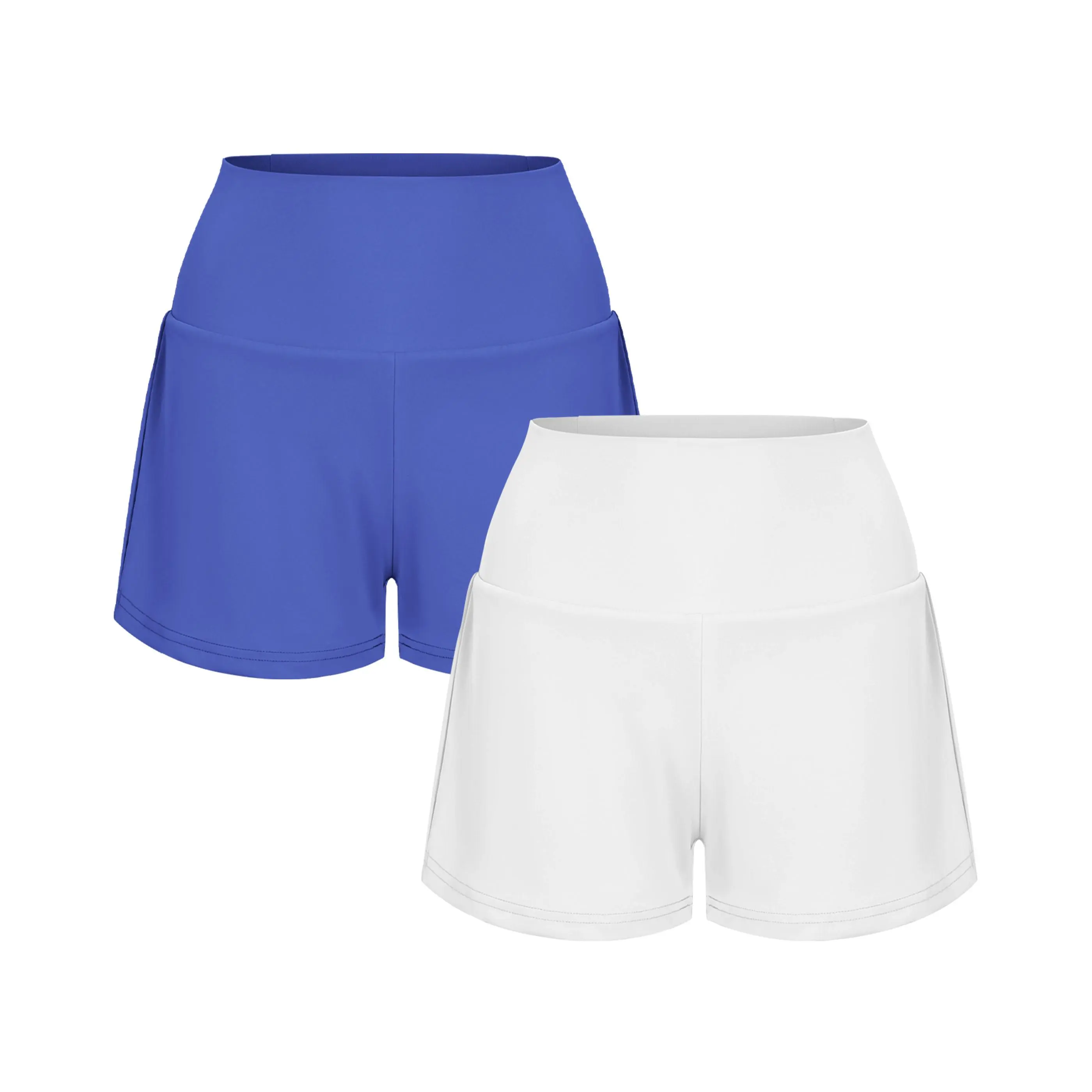 Womens High Waisted 2 In 1 Yoga Shorts Set Side Hidden Pocket