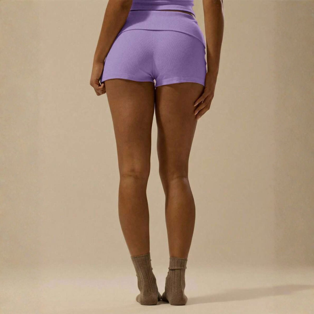 Casual Spring Holiday Rib Fold Over Mini Shorts Basic Summer