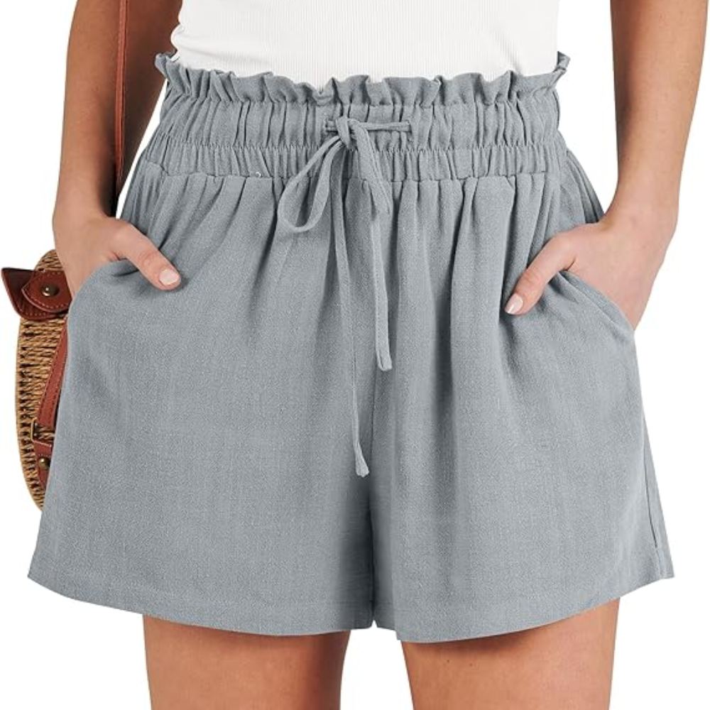 High Waist Wide  Drawstring Linen Shorts For Women