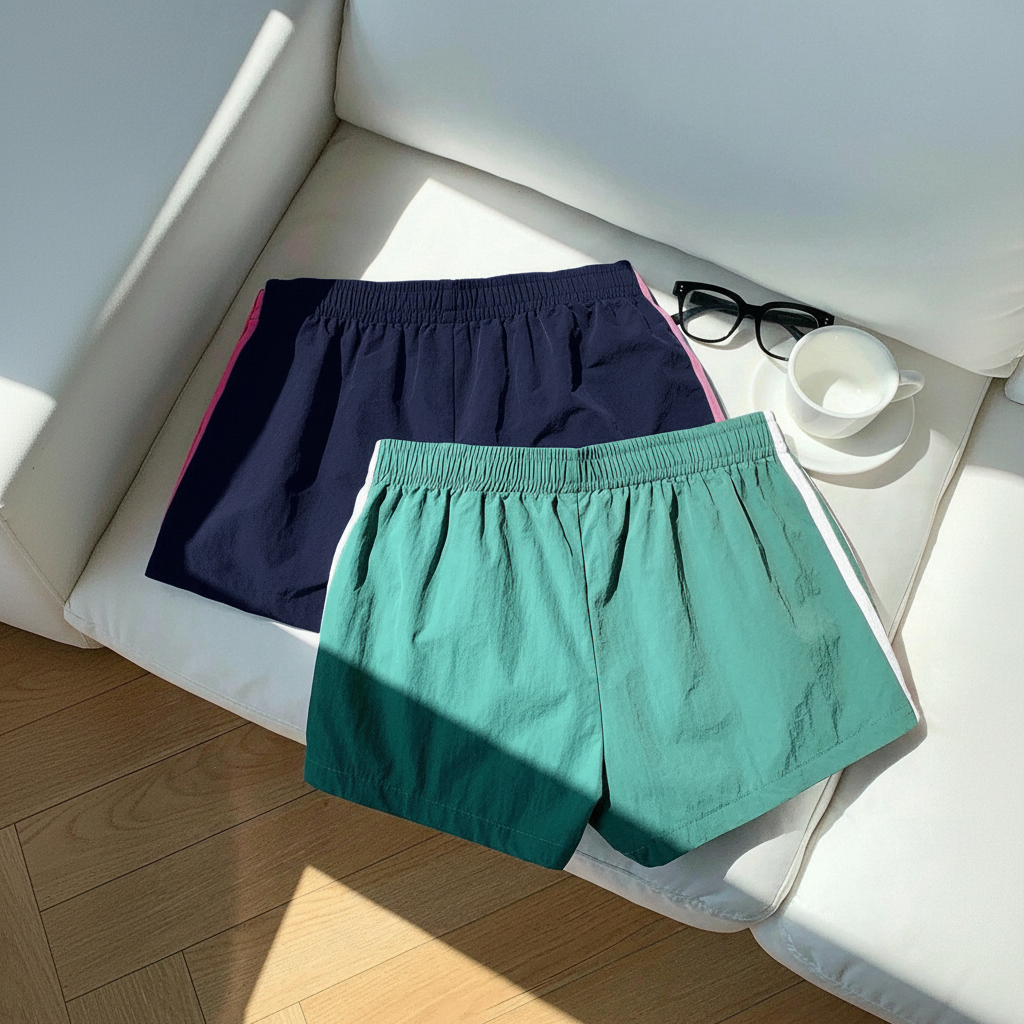 2 Pieces Summer Casual And Versatile Stripe Sports Shorts For Women