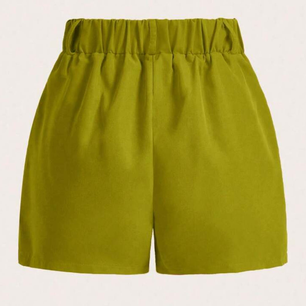 Solid Color Pleated Casual Pocket Shorts For Women