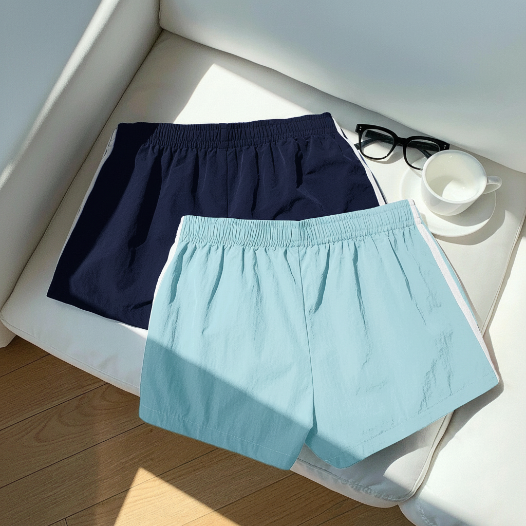 2 Pieces Summer Casual And Versatile Stripe Sports Shorts For Women