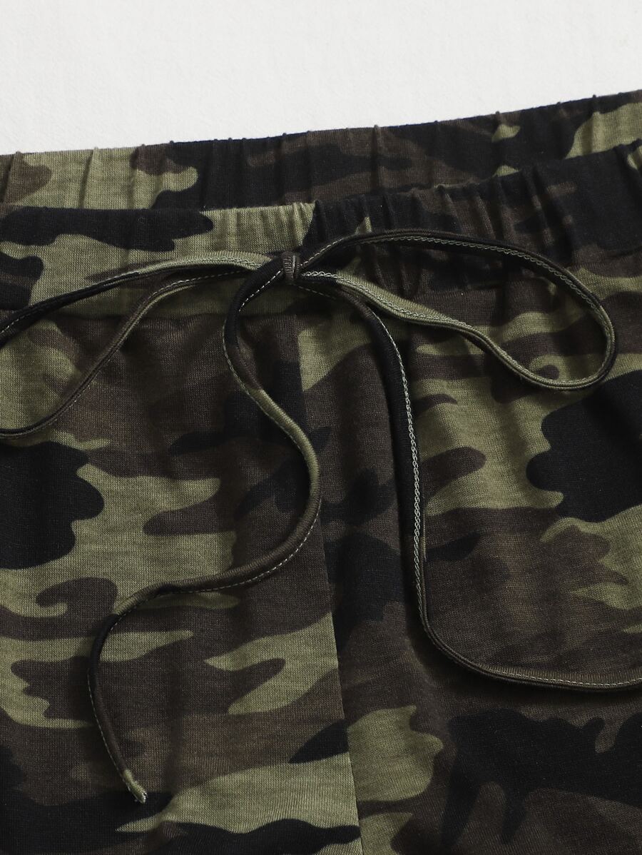 SHEIN EZwear Camo Print Tie Front Track Shorts - Multicolor - View 5