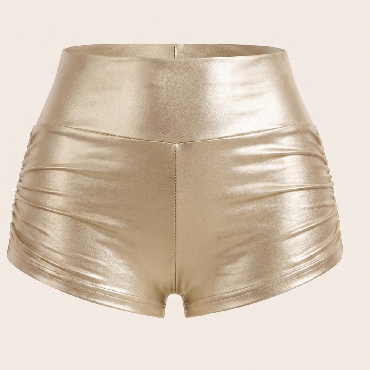 Casual Fitted Ruched Leather Shorts For Women