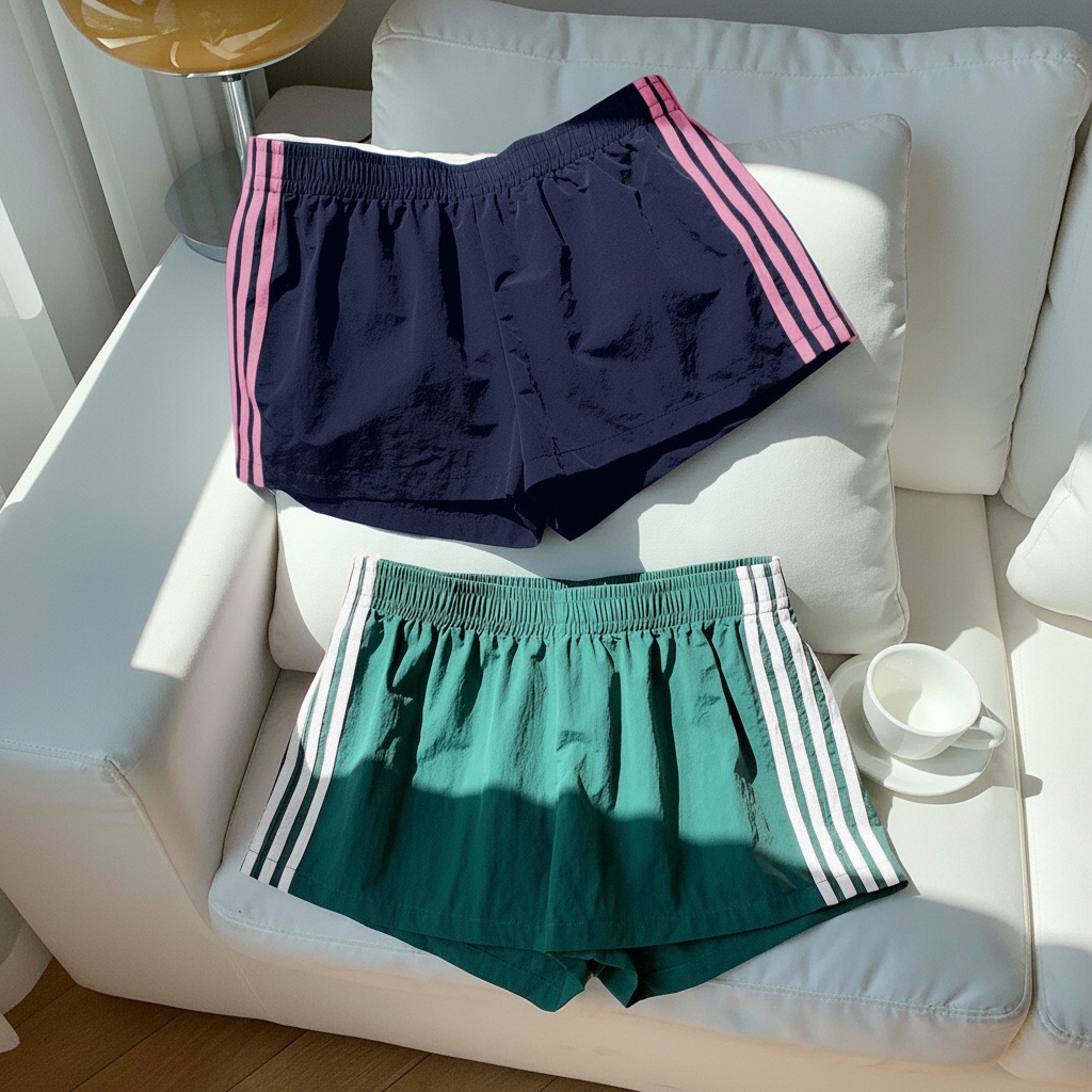 2 Pieces Summer Casual And Versatile Stripe Sports Shorts For Women