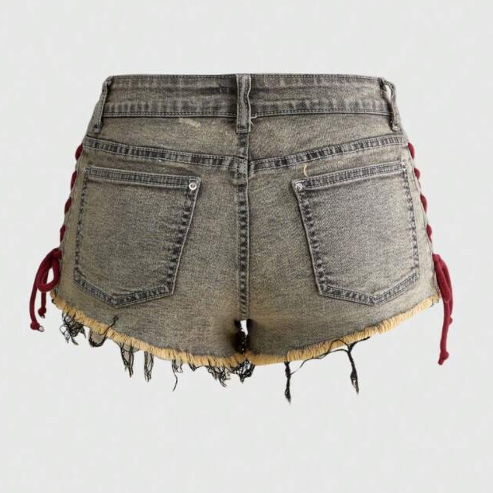 Spring And Summer Retro Sports Embroidered Drawstring Low Waist Shorts For Women