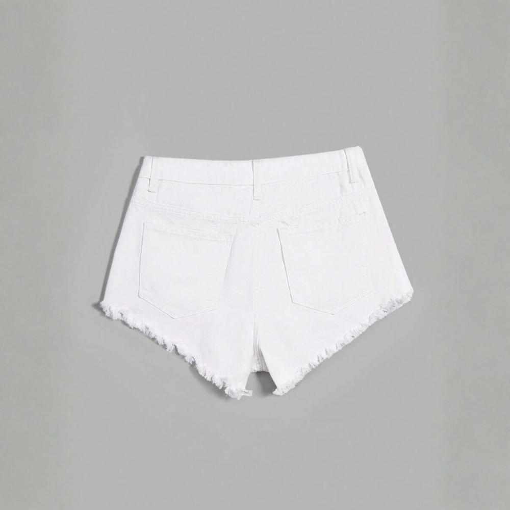 Fringe And Hem Everyday Denim Shorts Y2k Ripped For Women