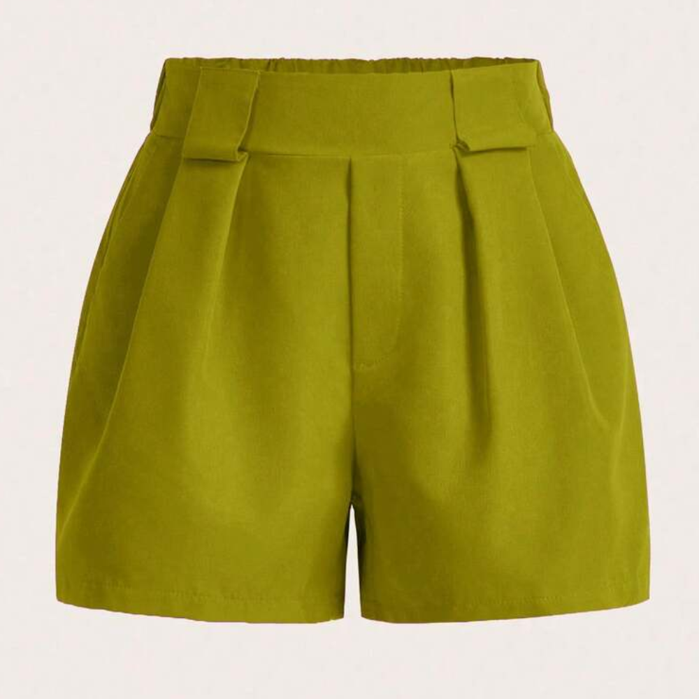 Solid Color Pleated Casual Pocket Shorts For Women