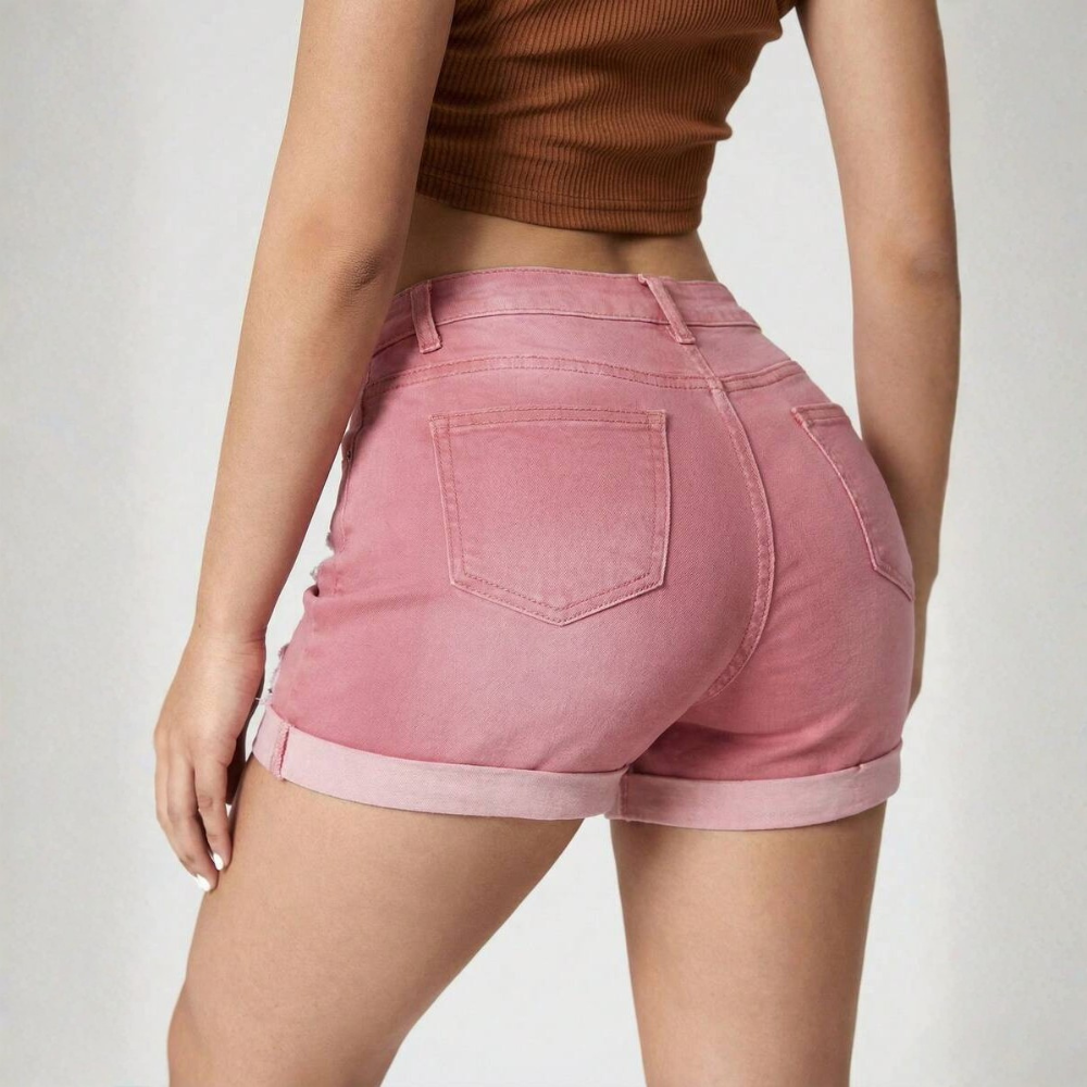High Waist Frayed Edge Denim Shorts For Womens