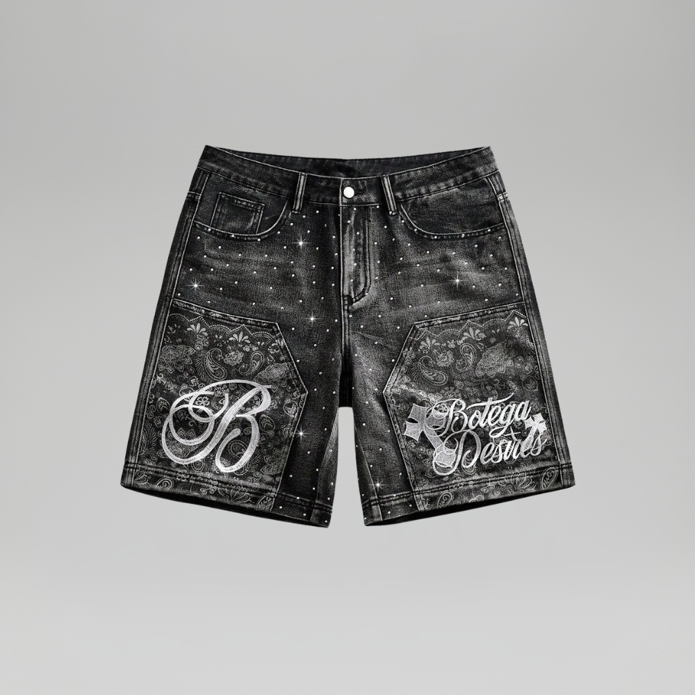 Men’s Rhinestone Decor Denim Shorts Casual Summer