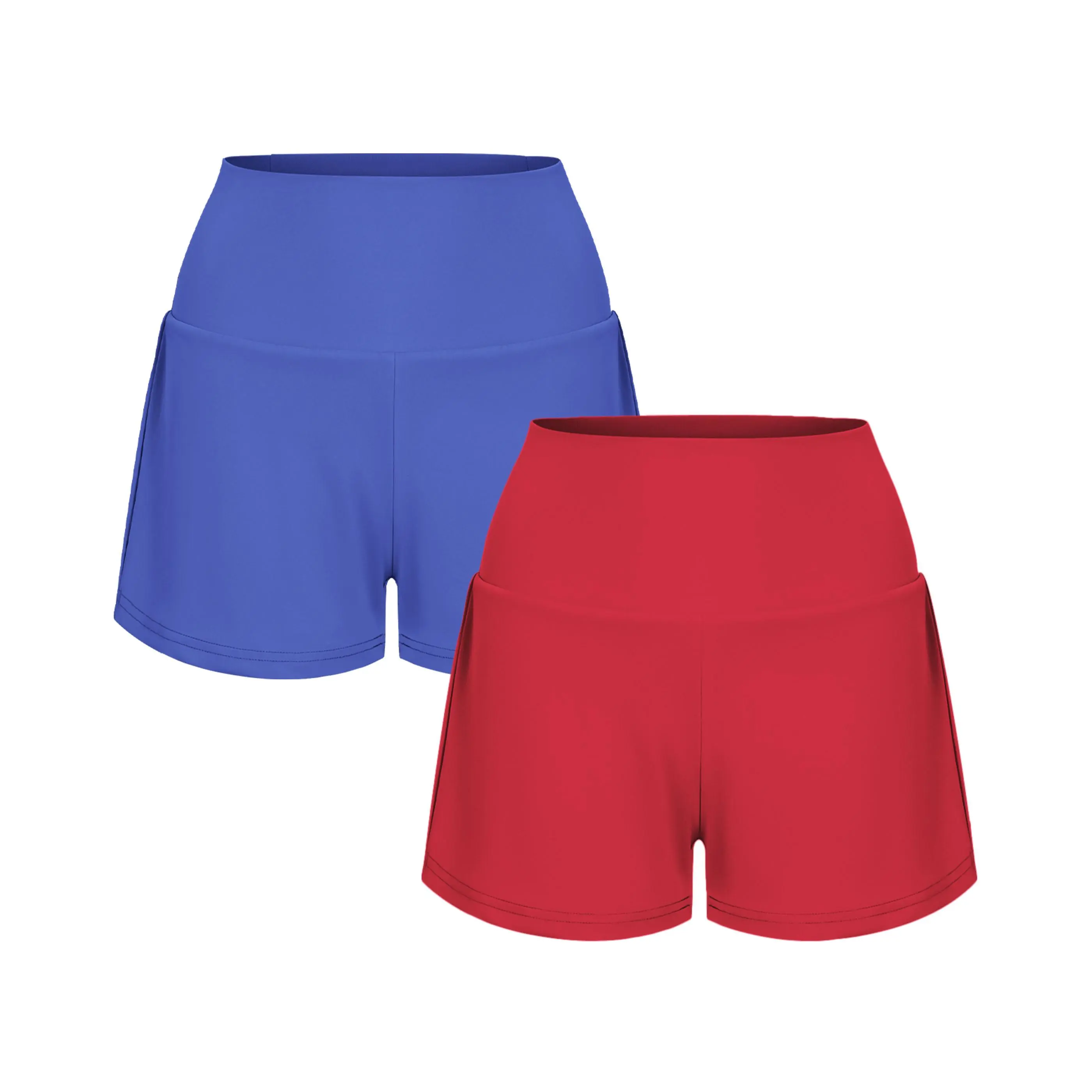 Womens High Waisted 2 In 1 Yoga Shorts Set Side Hidden Pocket