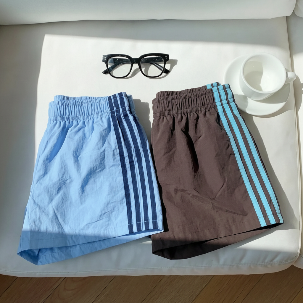 2 Pieces Summer Casual And Versatile Stripe Sports Shorts For Women