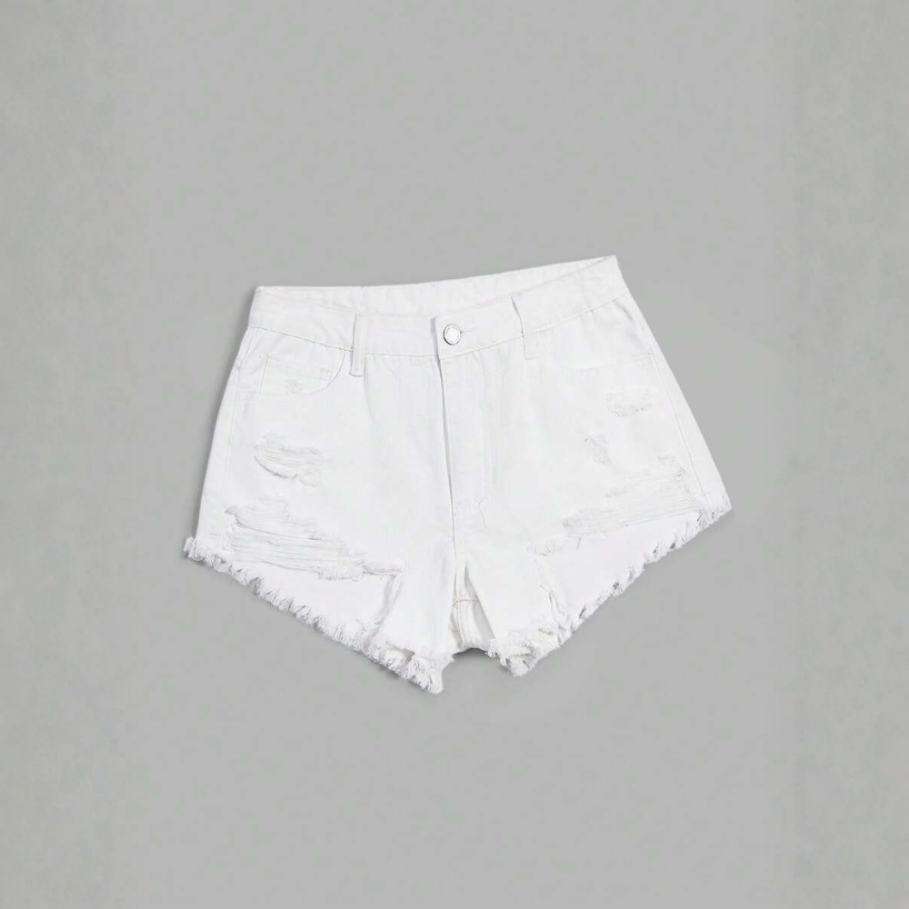 Fringe And Hem Everyday Denim Shorts Y2k Ripped For Women