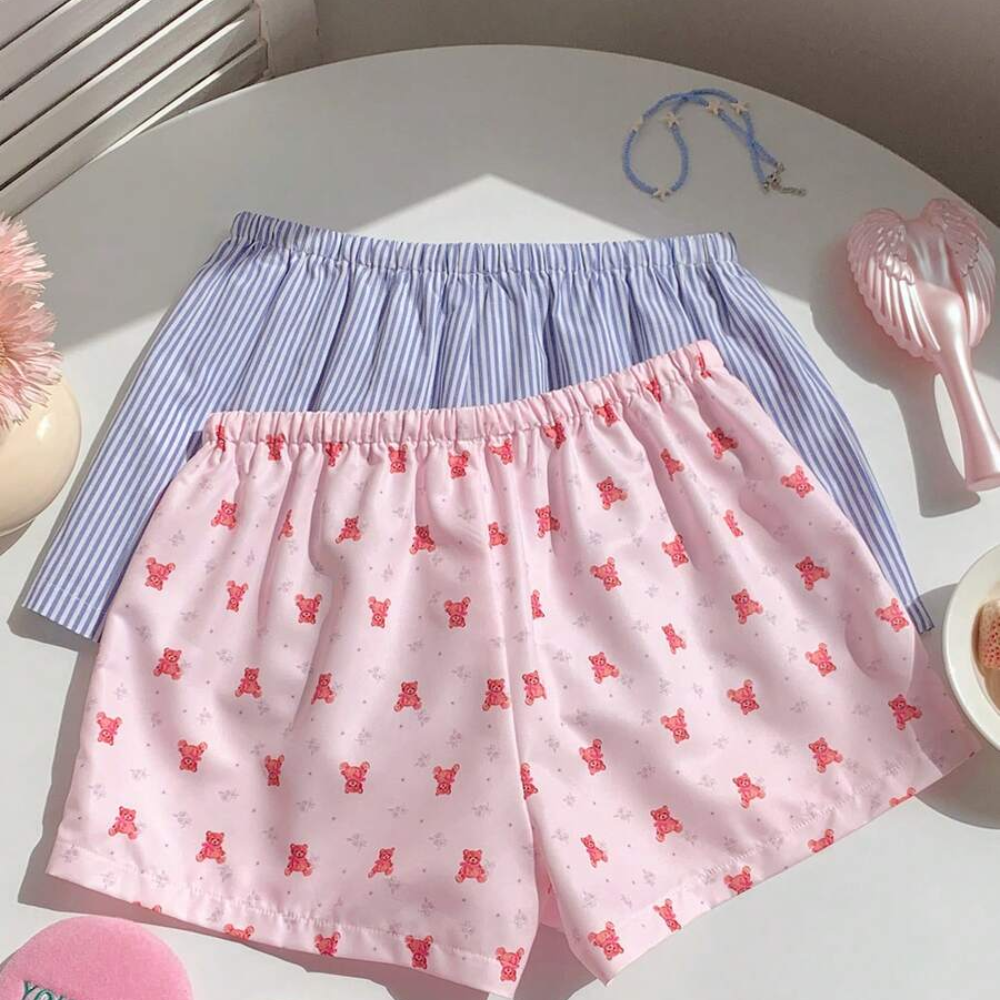 Pack Of 2 Striped Linen Shorts For Women