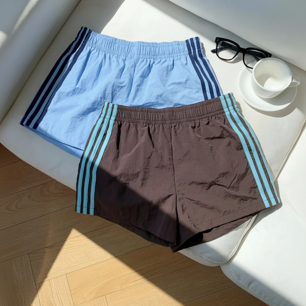 2 Pieces Summer Casual And Versatile Stripe Sports Shorts For Women