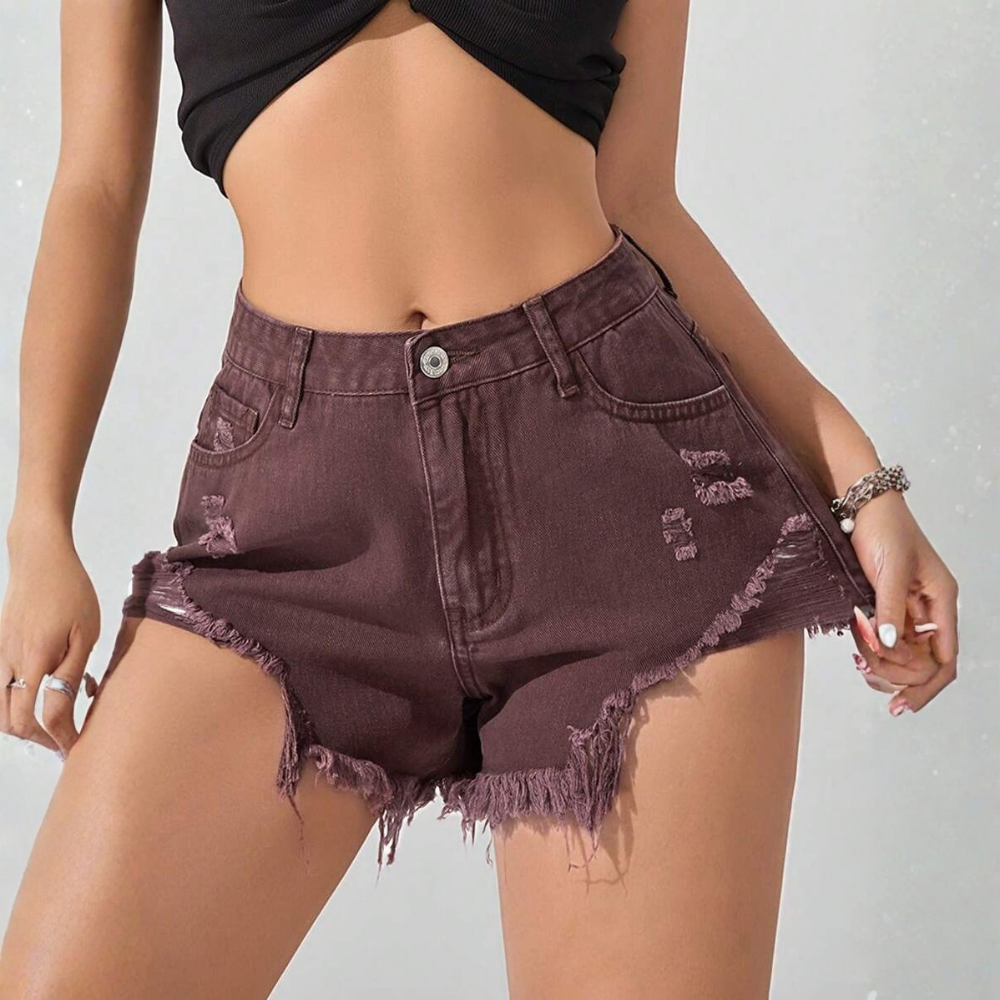 Fringe And Hem Everyday Denim Shorts Y2k Ripped For Women