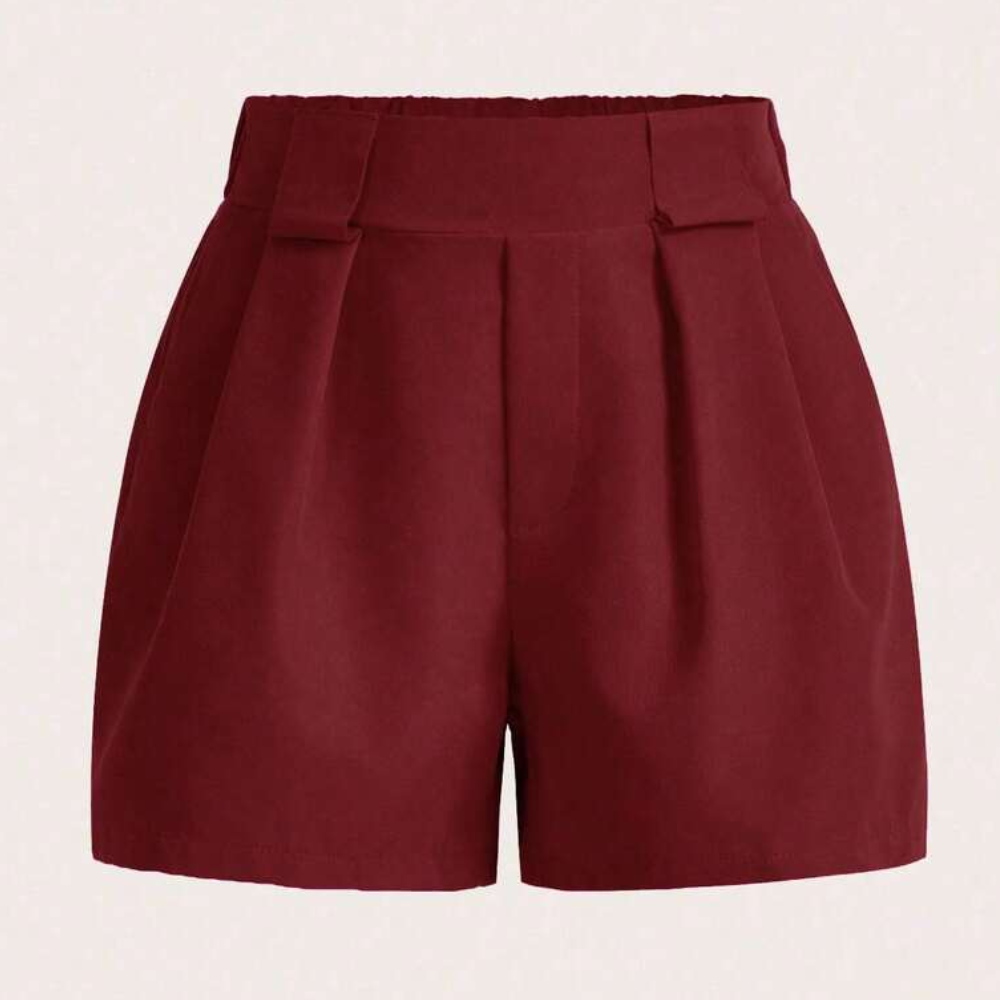 Solid Color Pleated Casual Pocket Shorts For Women