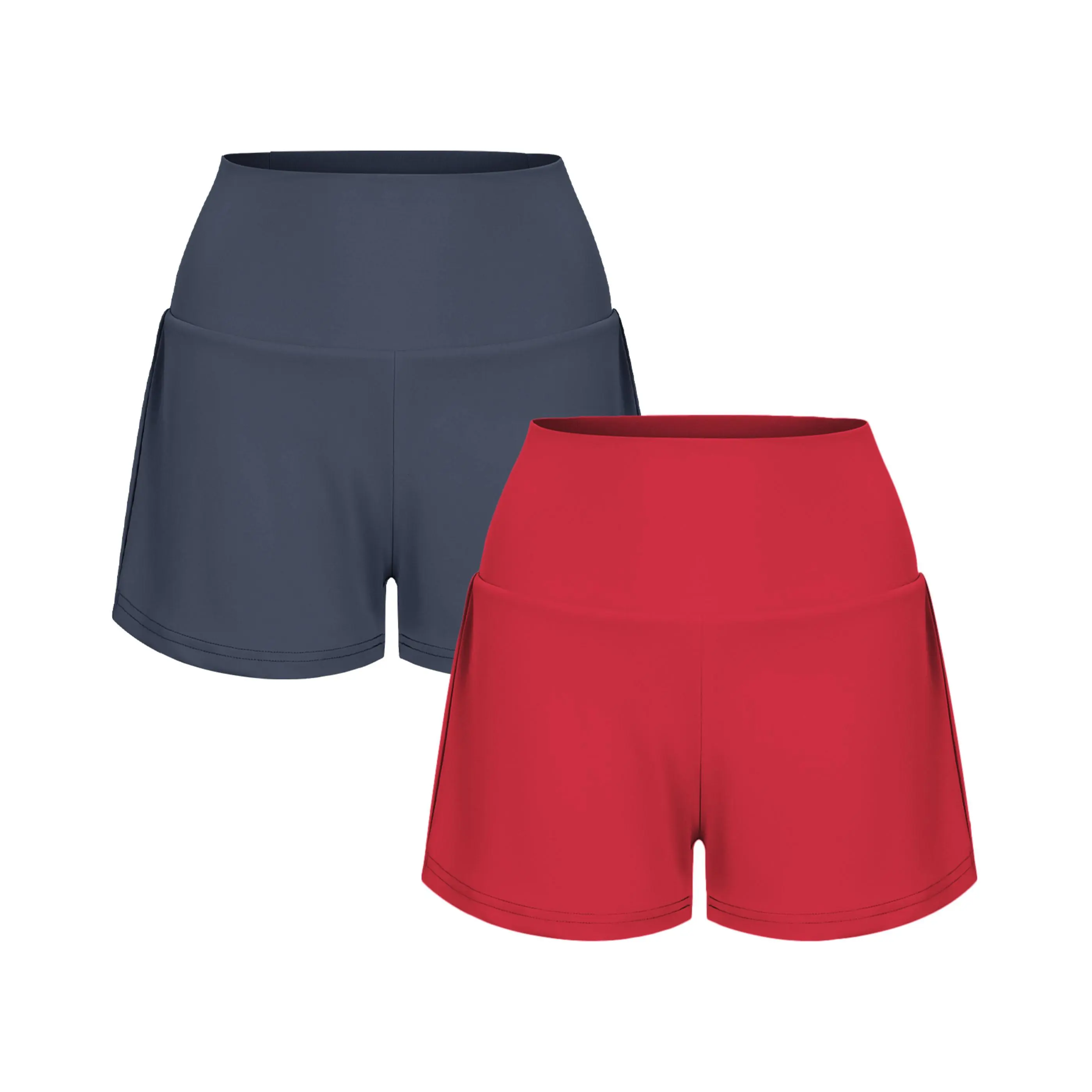Womens High Waisted 2 In 1 Yoga Shorts Set Side Hidden Pocket