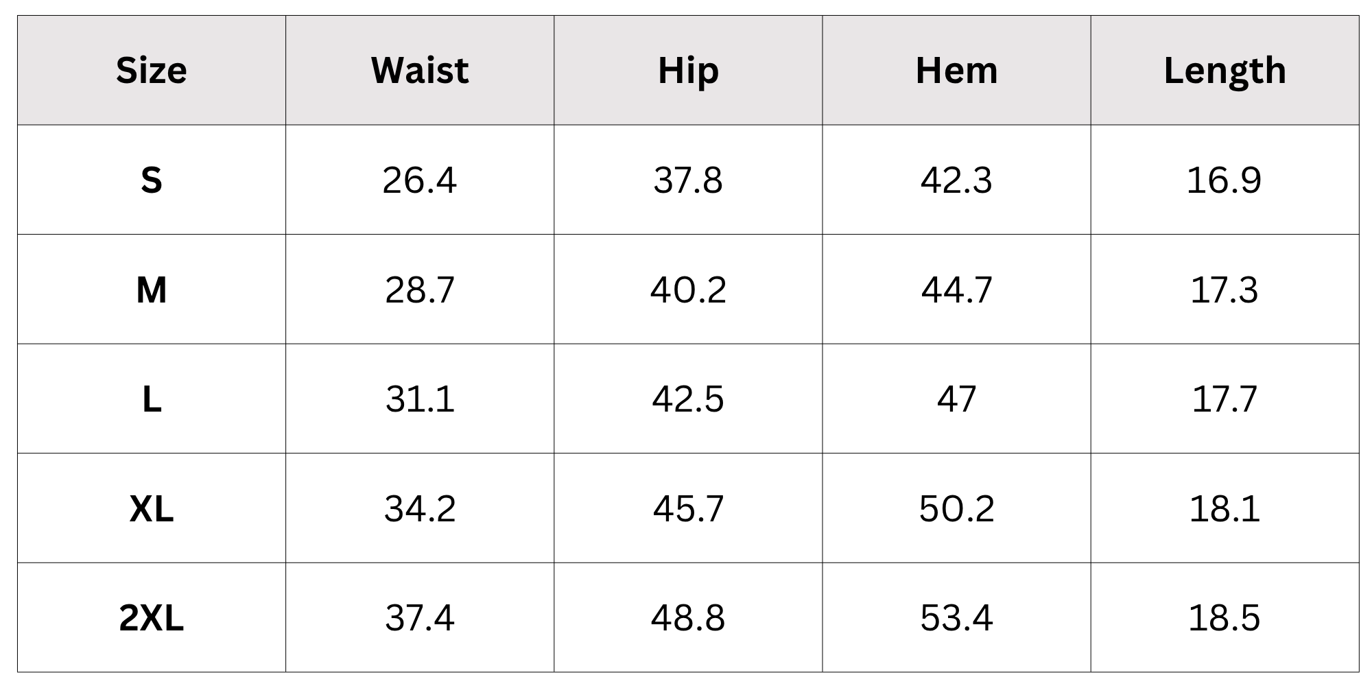 Size Chart