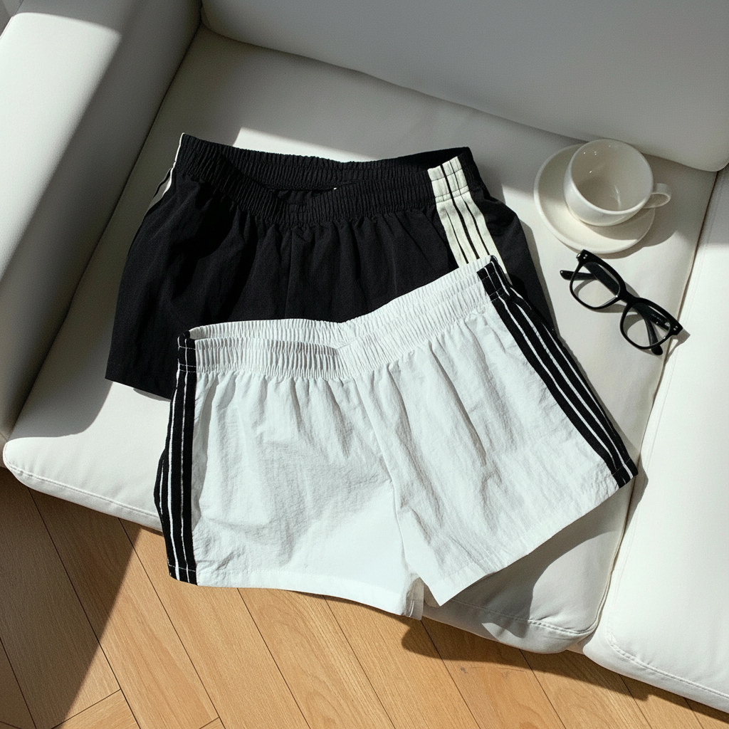 2 Pieces Summer Casual And Versatile Stripe Sports Shorts For Women