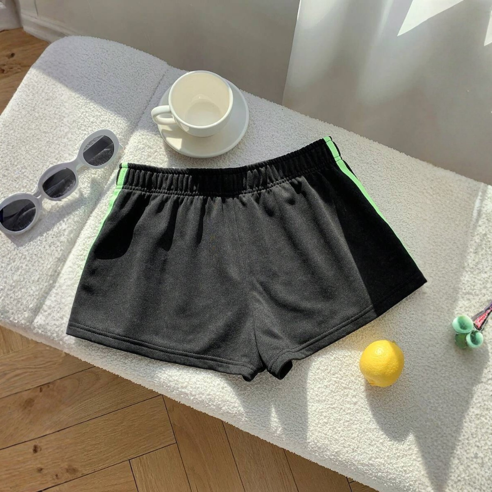 Vintage Washed Knit Cotton Striped Wide Shorts For Women