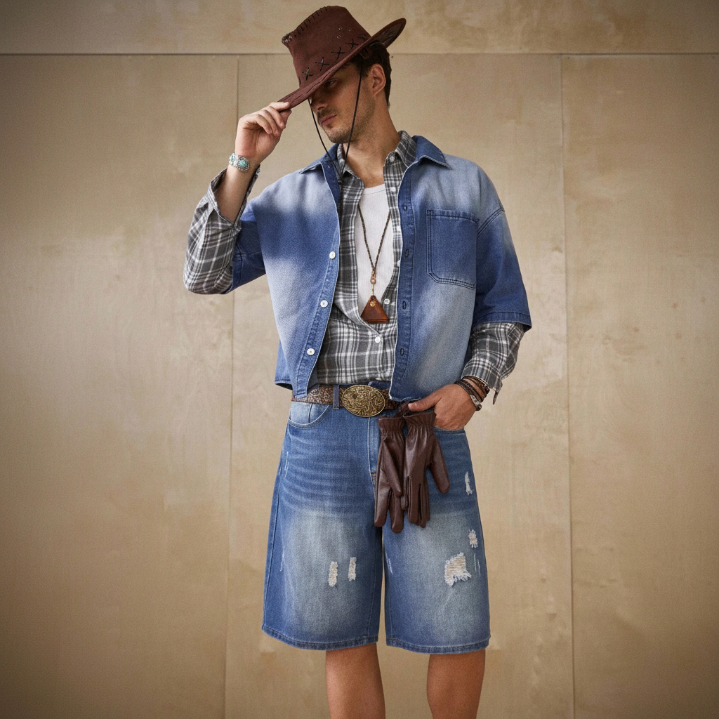 Loose Fit Vintage Washed Casual Denim Shorts For Men