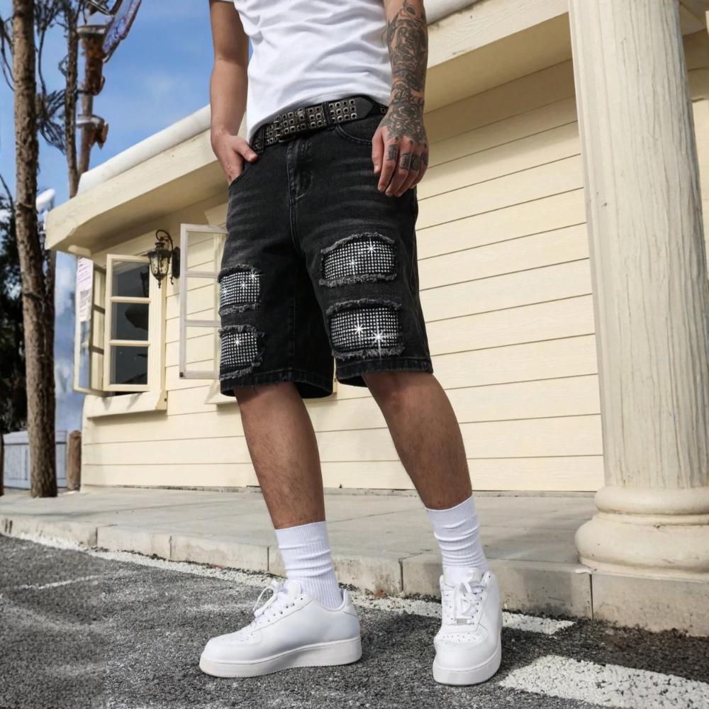 Men’s Distressed Denim Shorts Casual Street Style