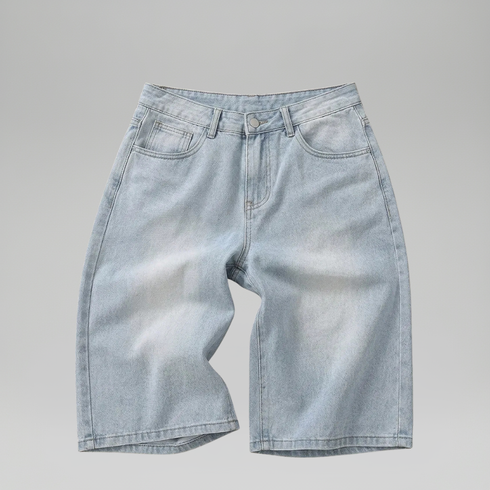 Men’s Faded Light Wash Loose Fit Denim Shorts