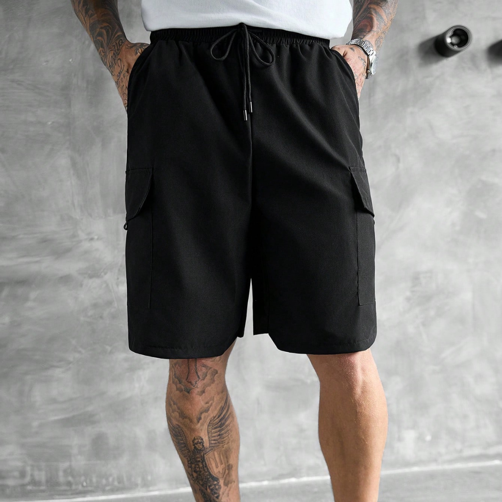 Solid Color Casual Loose Drawstring Shorts