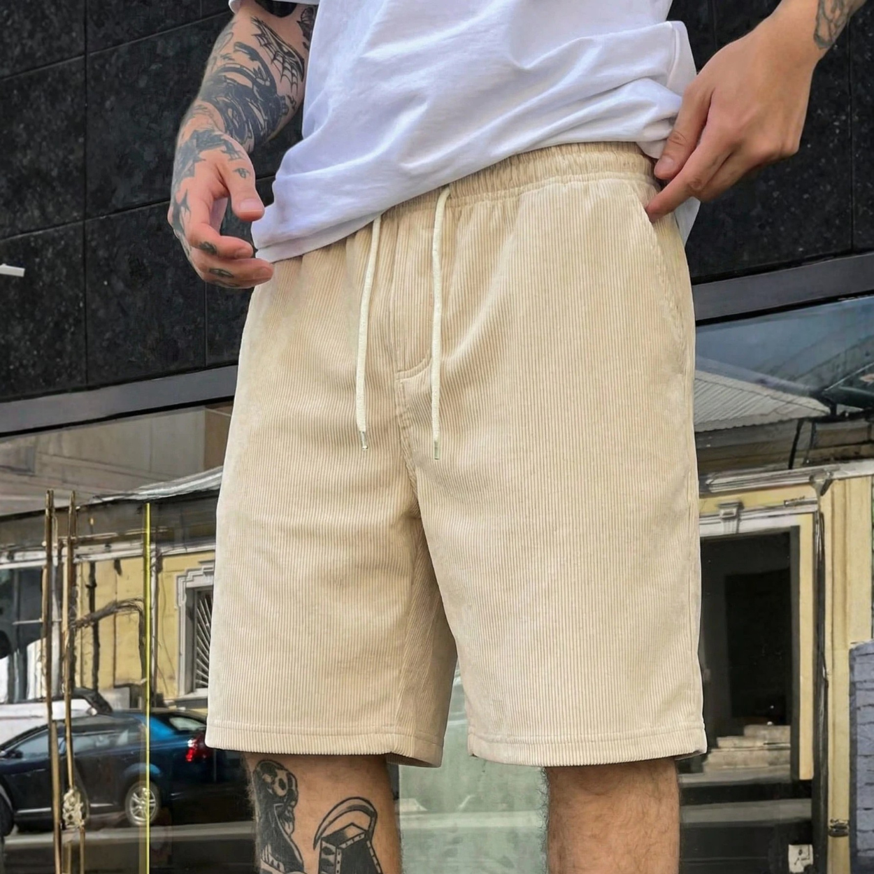 Retro Casual Drawstring Corduroy Shorts For Men