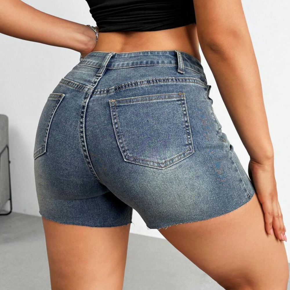 Casual Washed Distressed Skinny Denim Shorts For Women