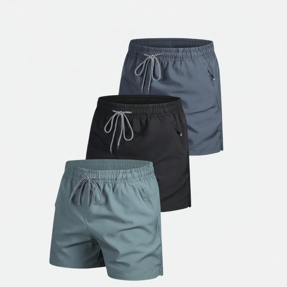 3-Pack Men’s Drawstring Sports Shorts With Zipper Pockets