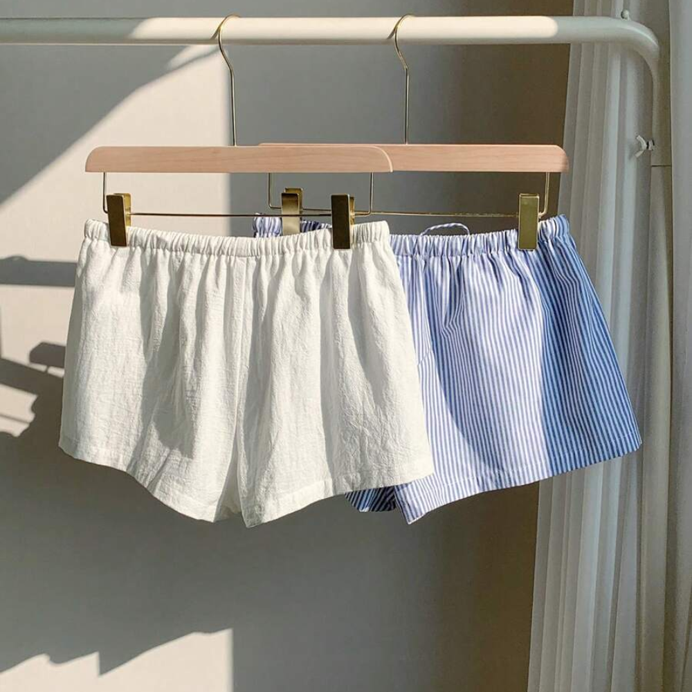 Pack Of 2 Striped Linen Shorts For Women