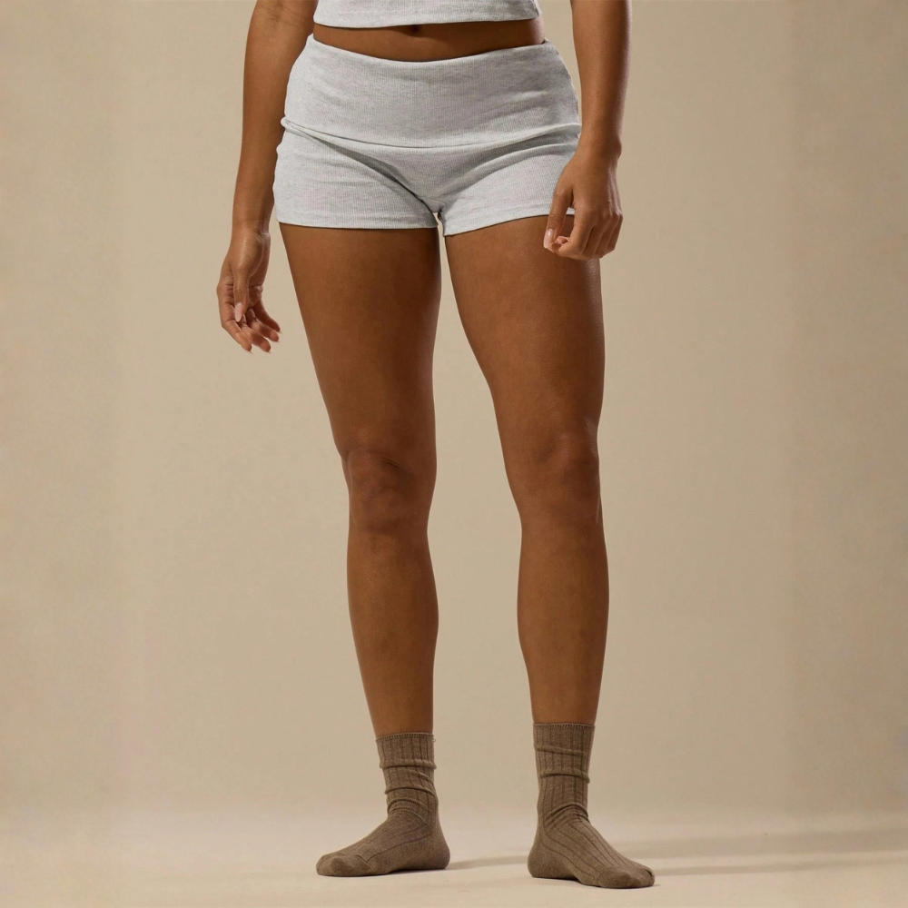 Casual Spring Holiday Rib Fold Over Mini Shorts Basic Summer