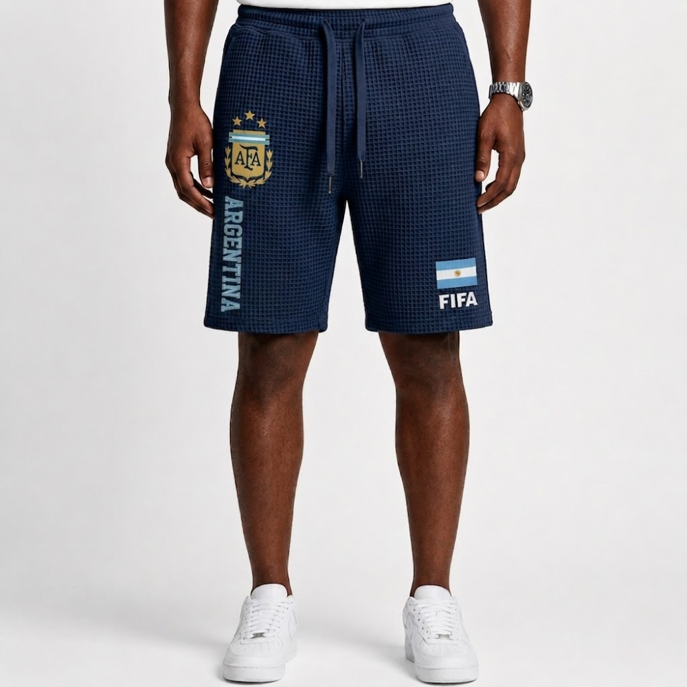 FIFA 2026 Argentina Printed Waffle Football Fan Shorts