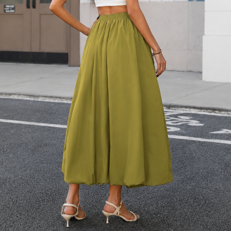 Flowy Bubble Style Maxi Skirt With Elastic For Women
