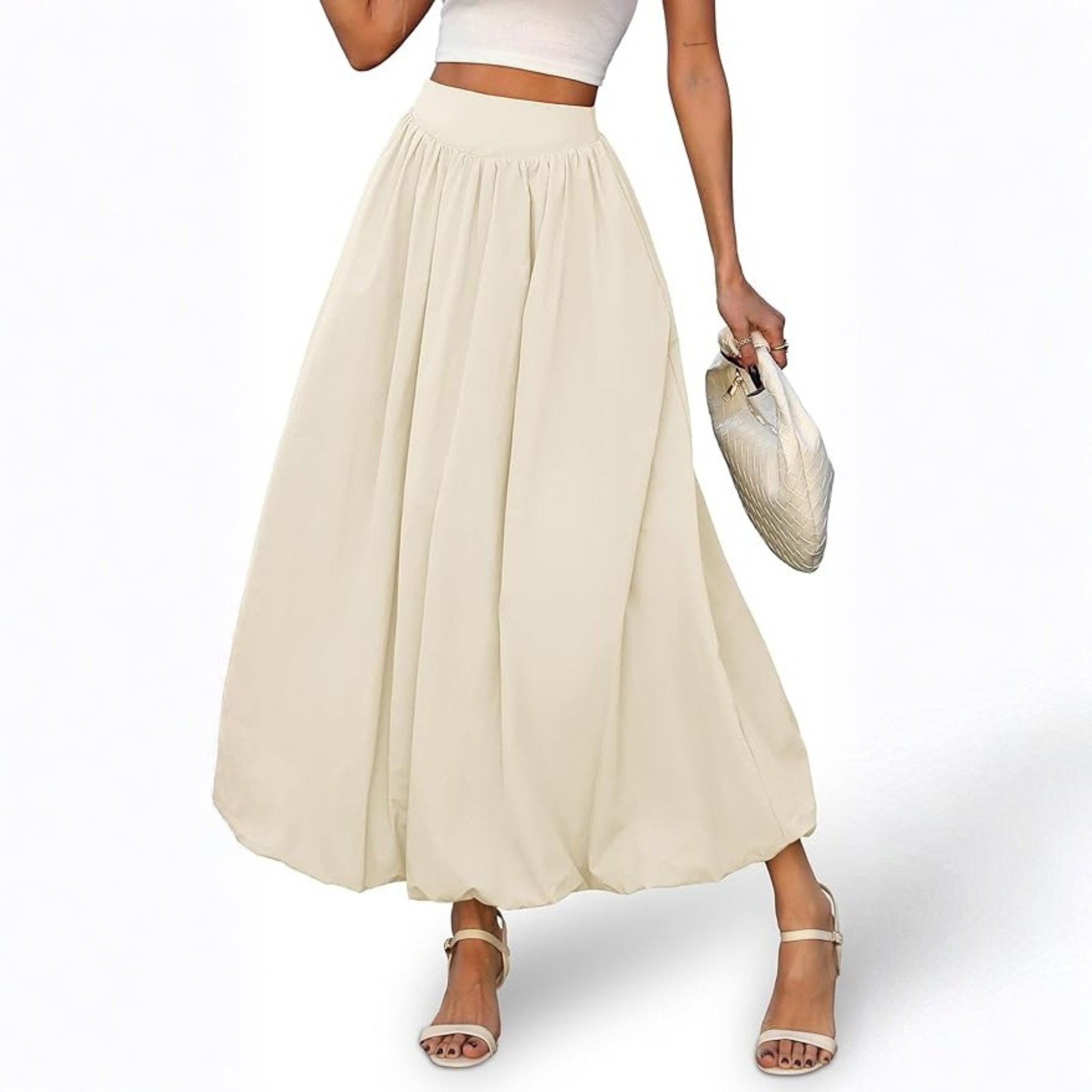 Flowy Bubble Style Maxi Skirt With Elastic For Women