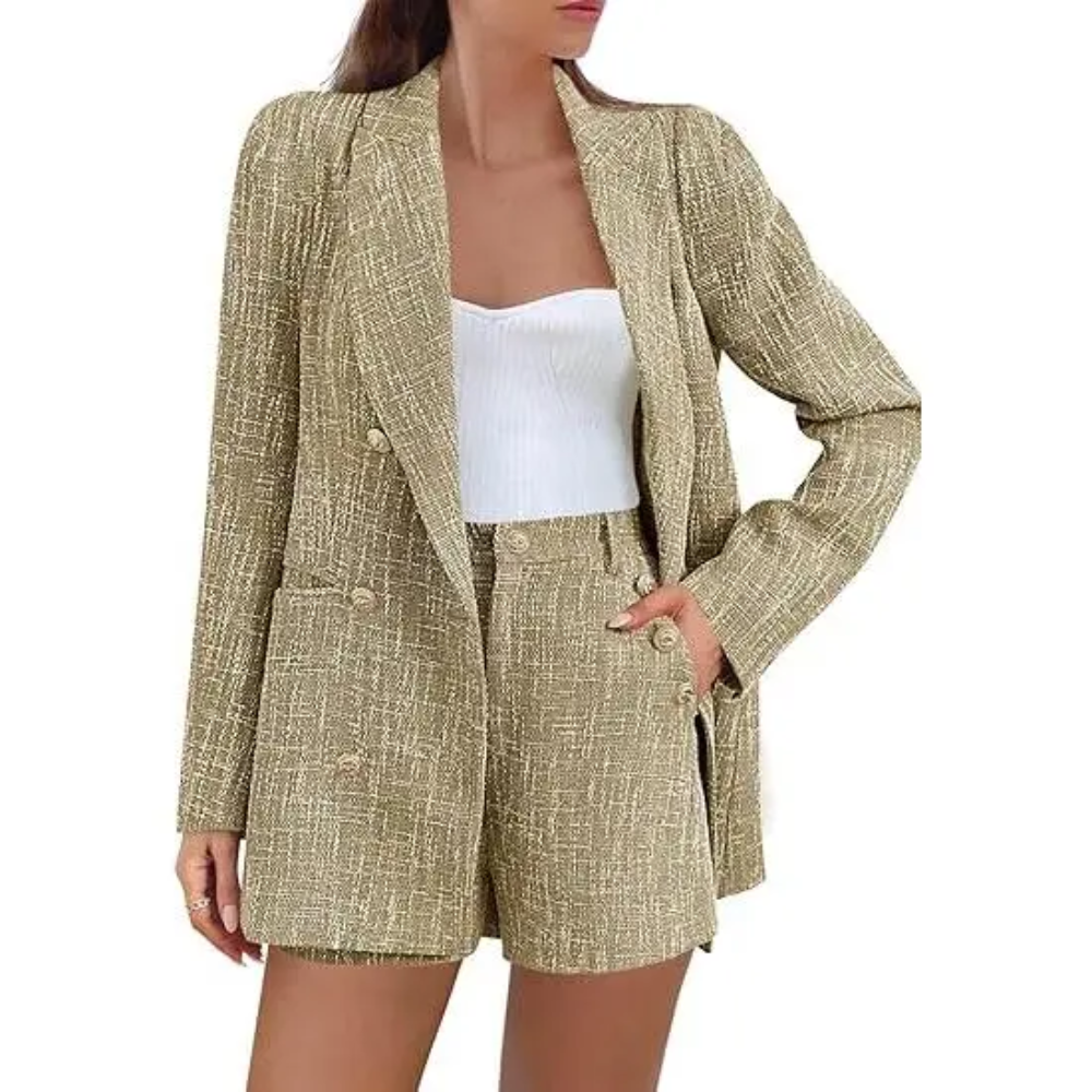 Tweed Blazer Shorts Suit Set