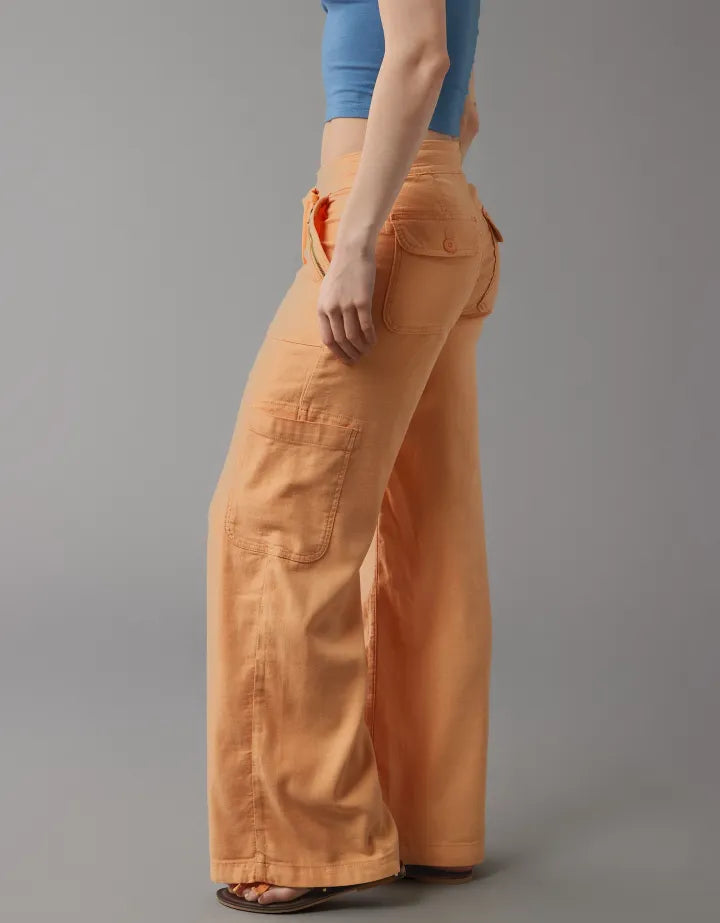 Wide Length Linen Blend Cargo Pants