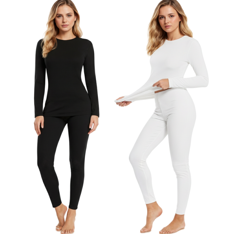 Pack of 2 Women Thermal Fleece Lined Long Top and Bottom Set