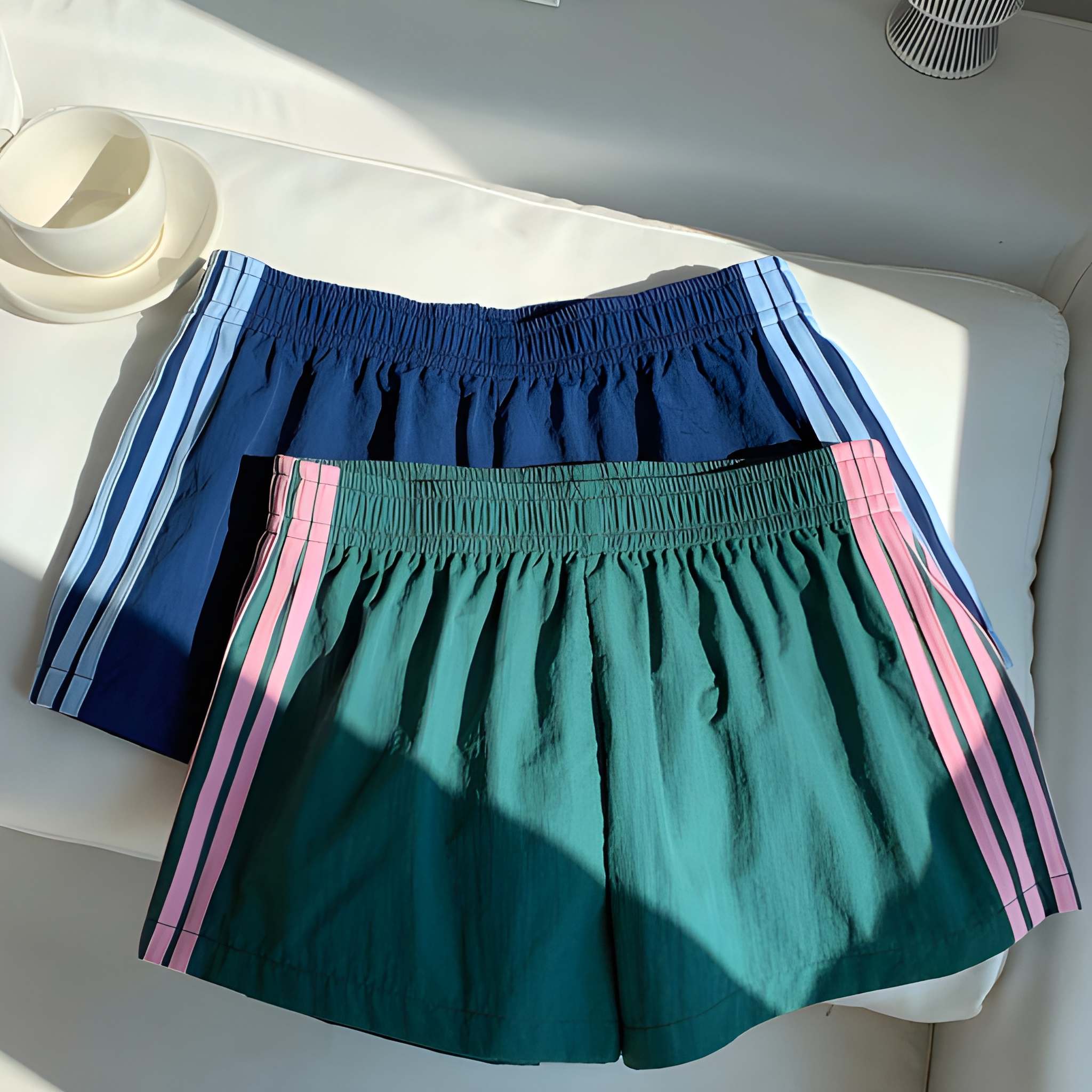 2 Pieces Piece Elastic Side Striped Casual Sports Shorts