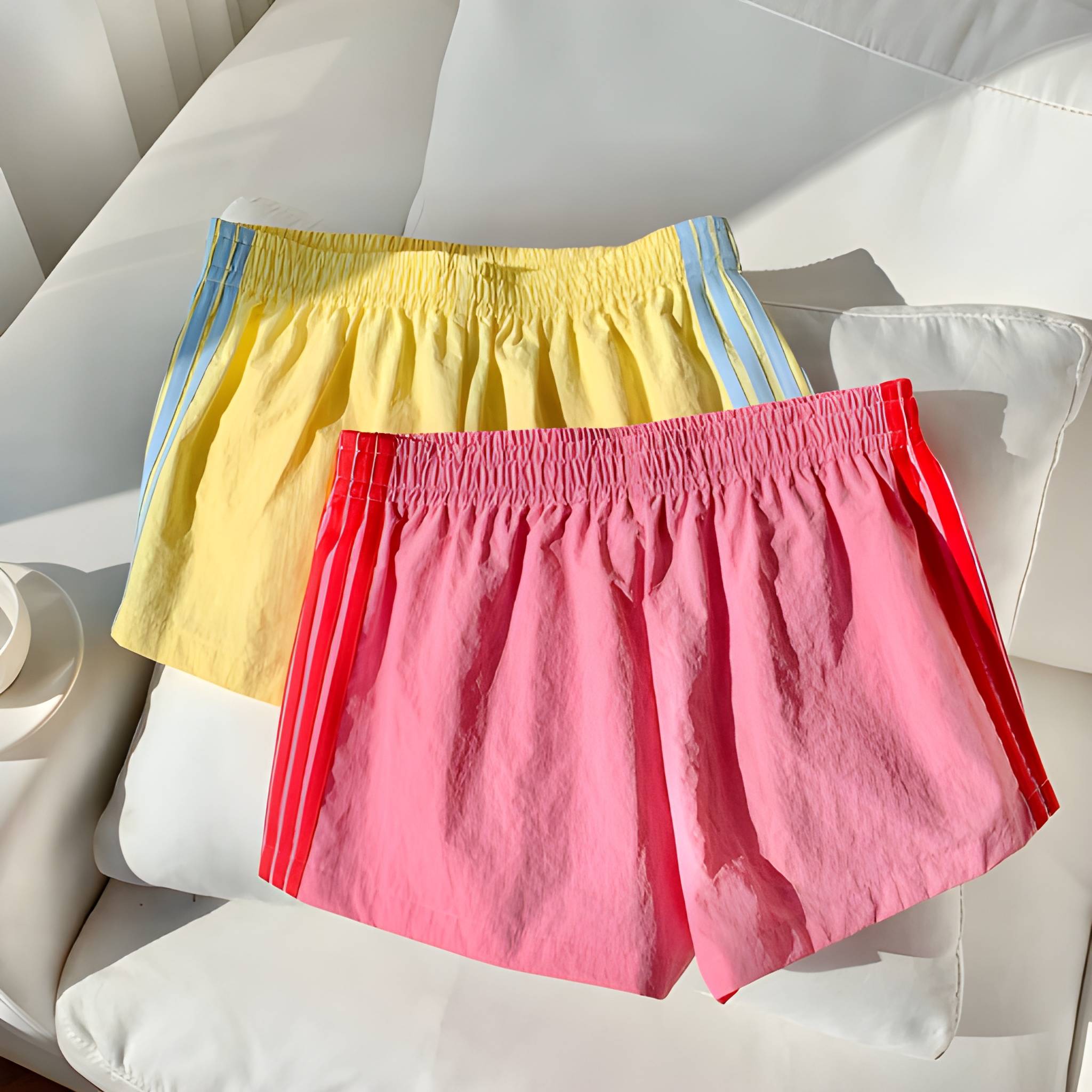 2 Pieces Piece Elastic Side Striped Casual Sports Shorts