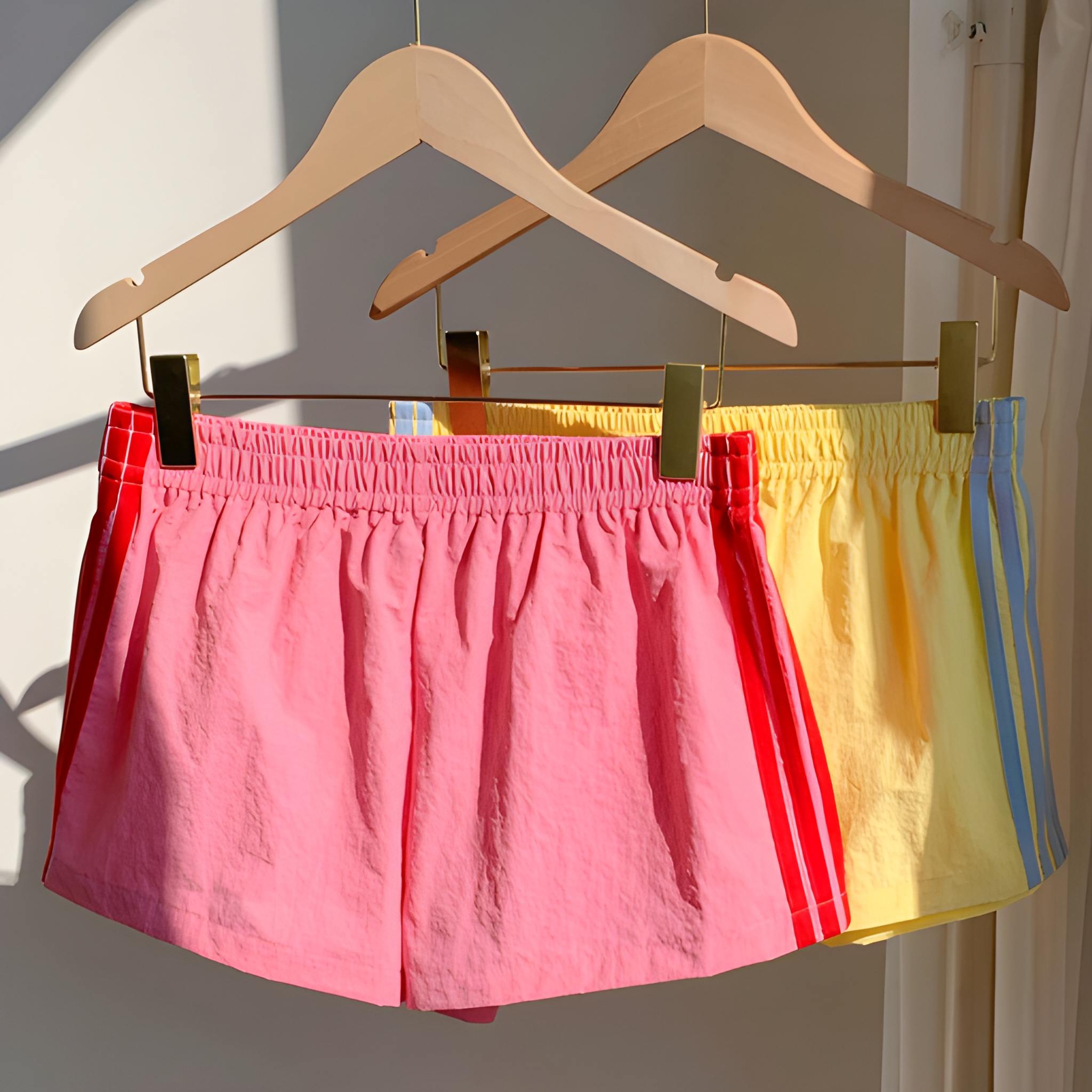 2 Pieces Piece Elastic Side Striped Casual Sports Shorts