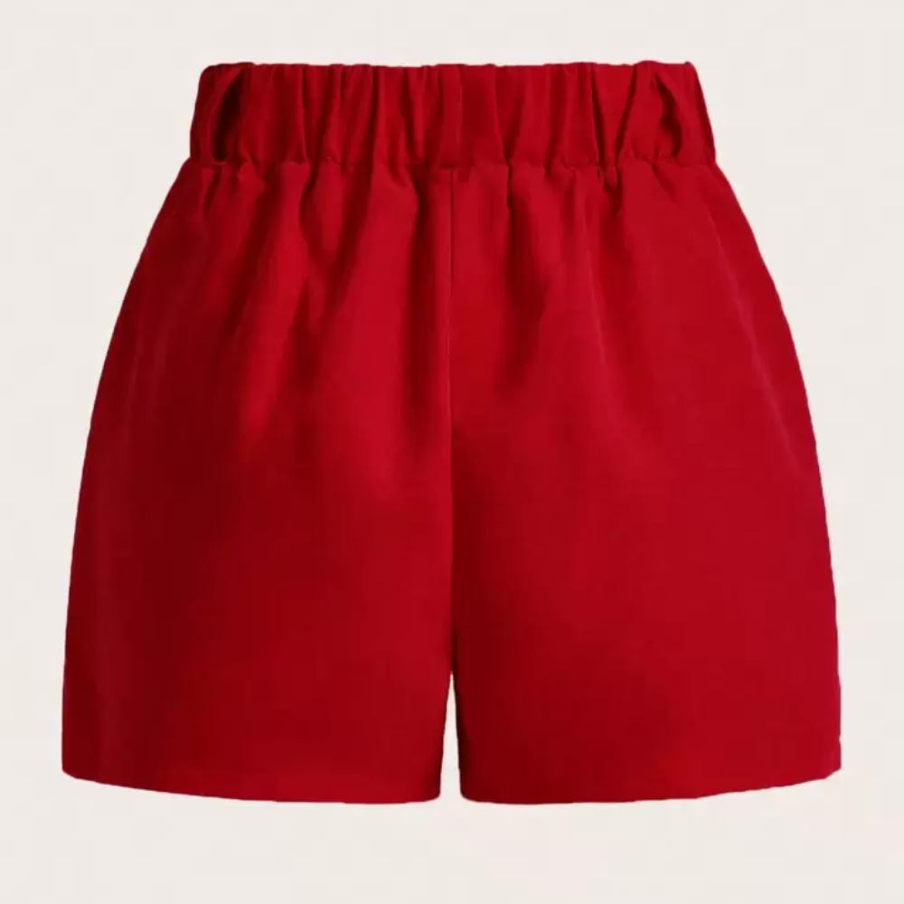 Solid Color Pleated Casual Pocket Shorts For Women