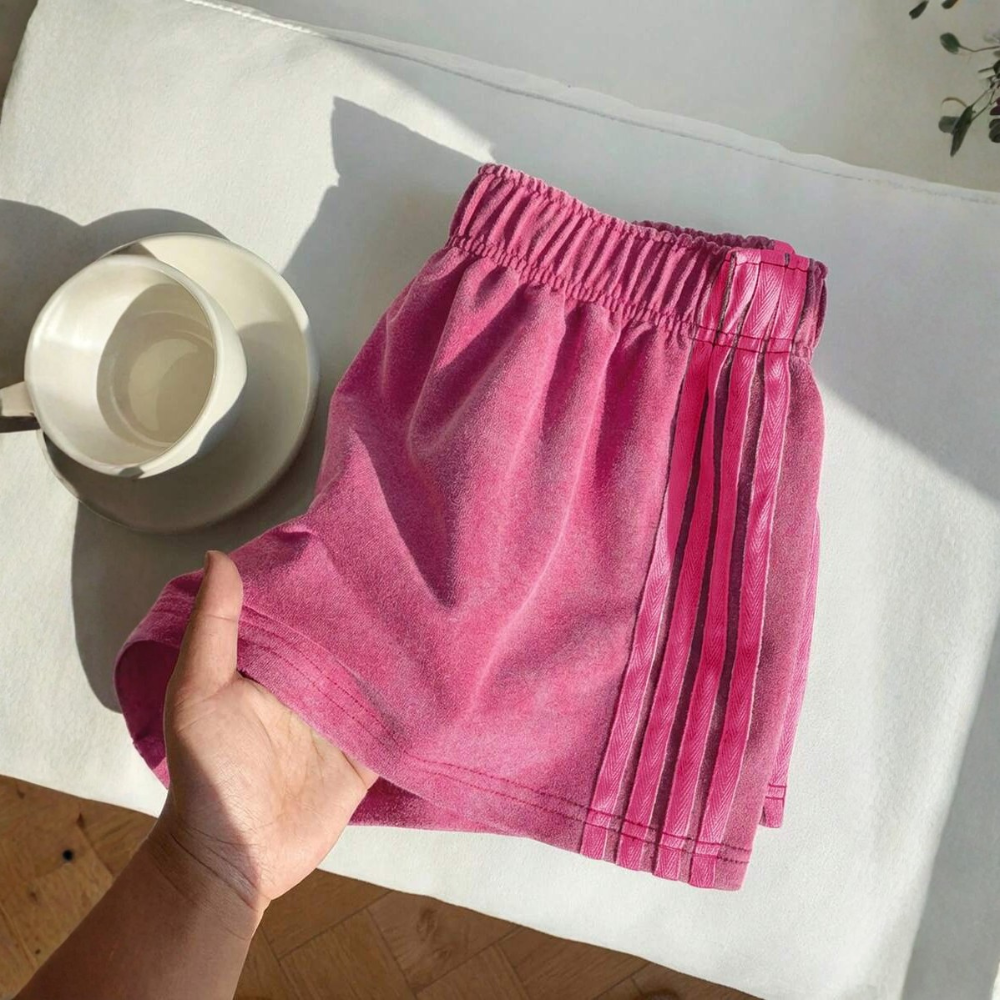 Vintage Washed Knit Cotton Striped Wide Shorts For Women